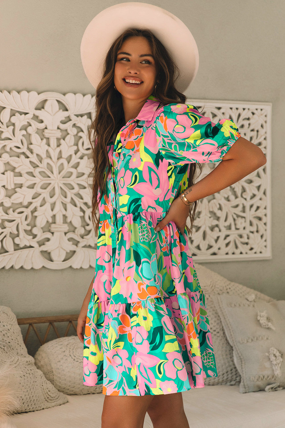 Robe babydoll à manches bouffantes verte à manches bouffantes