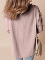 Shacket con tasca con patta in velluto rosa chiaro - Miniatuur