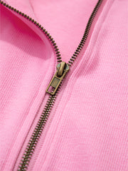 Sachet rose uni, veste à capuche à cordon nervuré - Miniatuur