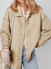 Jet Stream Solid Color Quilted Puffer Buttoned Shacket - Miniatuur