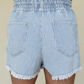 Black Stripe Raw Edge Drawstring Elastic Waist Casual Denim Shorts - Damesmode Afbeelding 5 - Foto 5