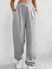 Pantaloni della tuta in vita elastica a croce grigio chiaro e unico, - Miniatuur