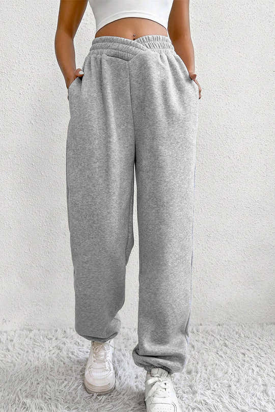 Pantaloni della tuta in vita elastica a croce grigio chiaro e unico,