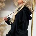 Black Elastic Cuffs Leopard Contrast Drawstring Hoodie - Damesmode Afbeelding 2 - Foto 2