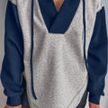 Hellgrauer Farbblock-Patchwork-V-Hals-Kordelzug-Hoodie - Foto 1
