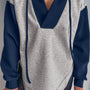 Ljusgrå färgblock-patchwork V-hals dragsko-hoodie