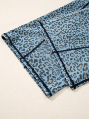 Blue Leopard Print Exposed Seam Detail Wide Leg Drawstring Jeans - Damesmode Afbeelding 5 - Miniatuur