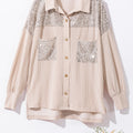 Parchment Sequin Patch Chest Pocket Corded Shacket - Foto 5