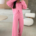 Pink Solid Color Zip Up Hoodie Drawstring Loose Pants Set - Foto 6