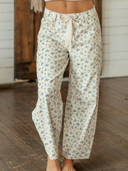 Beige Grommet Knot Waist Floral Barrel Leg Jeans - Damesmode Afbeelding 6 - Miniatuur