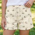 Beige Wild Duck Mallard Printed met Trekkoord Spijkerstof Shorts - Foto 1