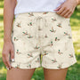 Beige Wild Duck Mallard Printed with Drawstring Denim Shorts