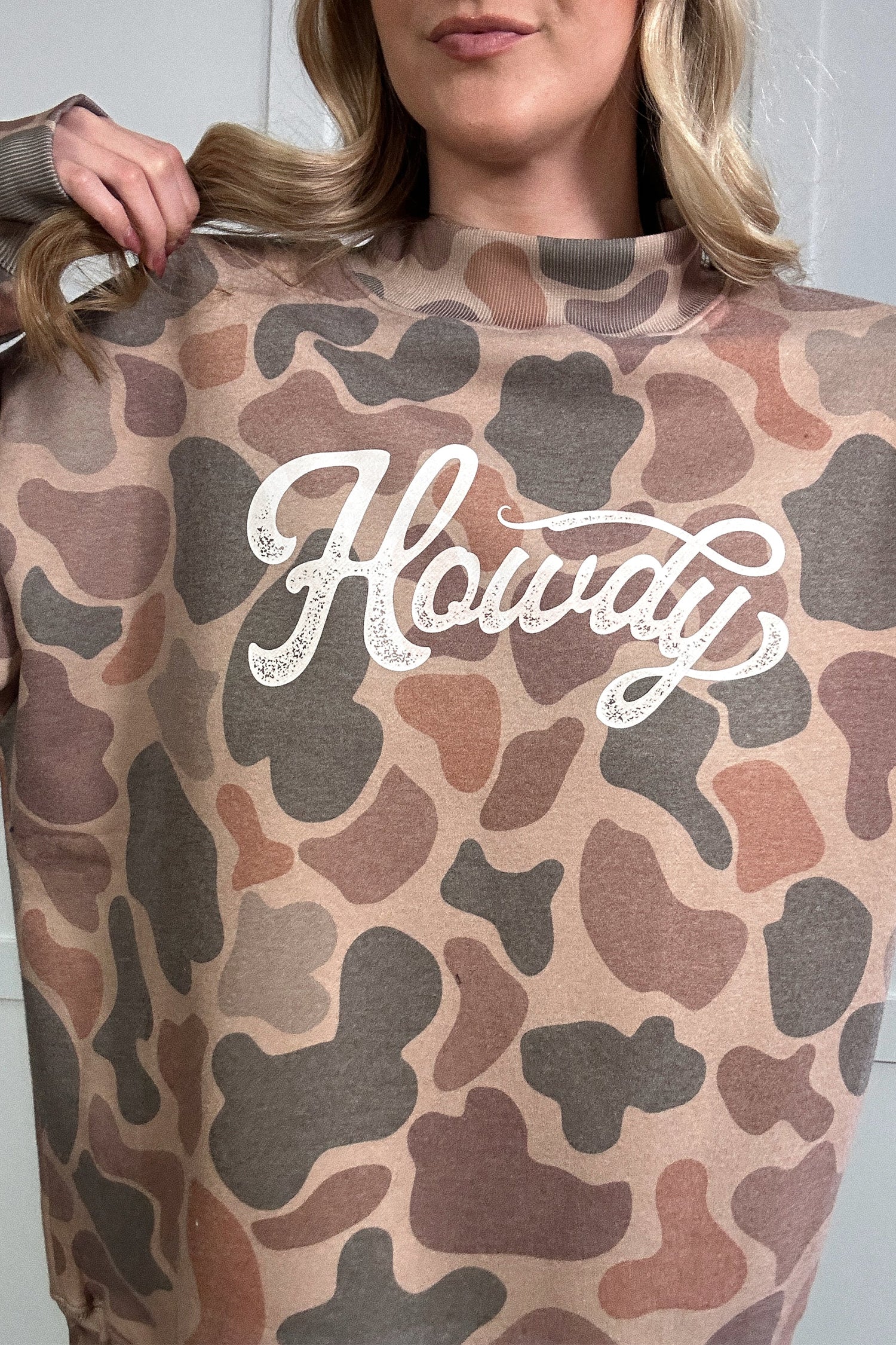 Flerfarvet camouflagemønstret Howdy Western Style Baggy Sweatshirt