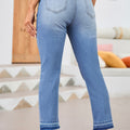 Himmelblå knurhåret vask rå kant med klippet jeans - Foto 2