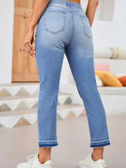 Himmelblaue Schnurrhaar-Wash mit rohem Saum geschnittener Jeans - Miniatuur