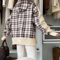 Chicory Coffee karierter Patchwork Hoodie mit seitlichem Schlitz - Foto 5
