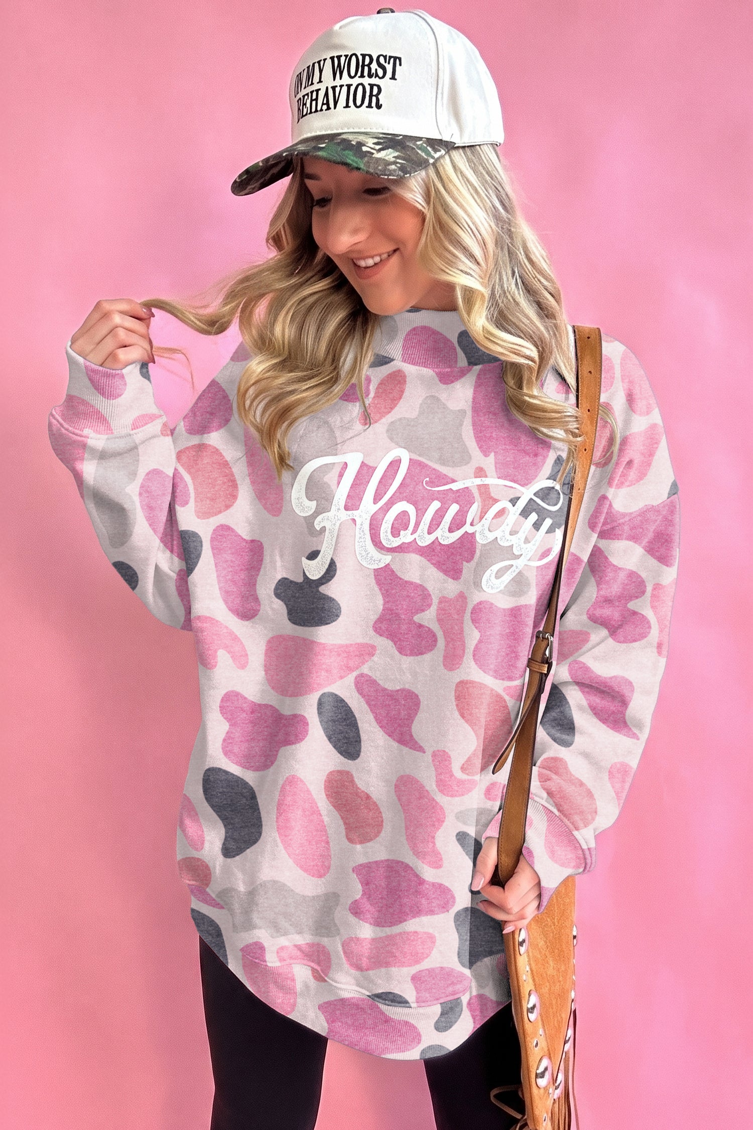 Flerfarvet camouflagemønstret Howdy Western Style Baggy Sweatshirt