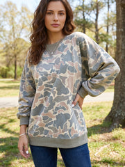 Multicolour Camo Print Ribbed Trim Casual Pullover Sweatshirt - Miniatuur