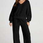 Black V Neck Cropped Seamed High Waist Sports Wear - Damesmode Afbeelding 6 - Thumbnail