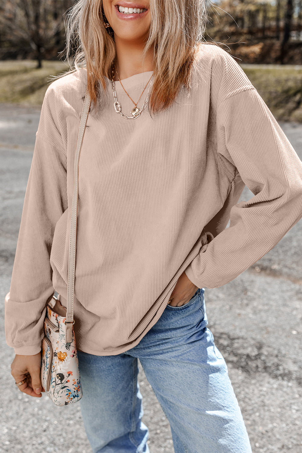 Smoke Gray ribbelagt fløjlssweatshirt i oversized sweatshirt