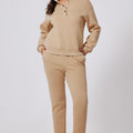 Parchment Solid Half Button Sweatshirt and High Waist Sweatpants Set - Foto 6