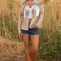 Light French Beige Aztec Quilted Patchwork Western Fashion Jacket - Foto 6
