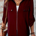 Black Collar Tab Sleeve Zip Up Flap Detail Jacket - Damesmode Afbeelding 4 - Foto 4
