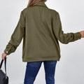 Blackish Green Solid Color Zip Up Button Flap Pocket Shirt Collar Jackets - Damesmode Afbeelding 2 - Foto 2