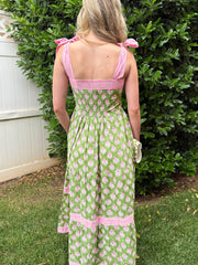 Vestido Maxi de tirantes nudos con estampado floral verde con detalles de nudo - Miniatuur