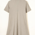 Beige Short Sleeve Ribbed Knit Denim Patchwork Polo Collar Dress - Damesmode Afbeelding 6 - Foto 6