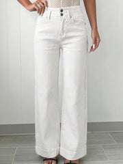 Jeans Mist Green à taille haute à 2 boutons et jambes larges - Miniatuur