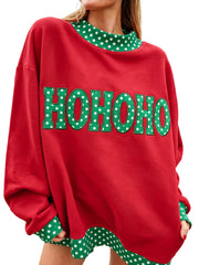 Fiery Red Polka Dot Letter Print Contrast Trim Mock Neck Sweatshirt - Miniatuur