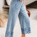 Dämmerungsblo bestickte kuerz Jeans mat breede Been, héich Taille - Foto 5
