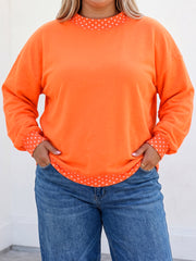 Dirty blue Polka Dot Patchwork Round Neck Plus Size Sweatshirt - Miniatuur