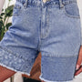 Sky Blue Striped Paisley Mixed Patchwork Raw Hem Denim Shorts