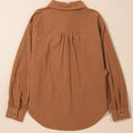 Cinnamon Corduroy Flap Pocket Button Up Round Hem Shacket - Foto 6
