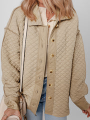 Jet Stream Solid Color Quilted Puffer Buttoned Shacket - Miniatuur