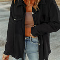 Black Contrast Flap Pockets Relaxed Shacket - Damesmode Afbeelding 1 - Foto 1