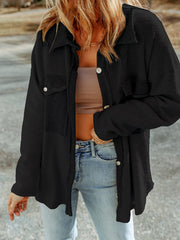 Black Contrast Flap Pockets Relaxed Shacket - Women's Fashion Image 1 - Miniatuur