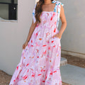 Rosa geblümtes Maxikleid mit verknotetem Schulter-Kittel - Foto 5