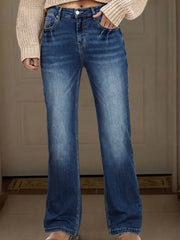 Ashleigh Blue Acid Washed Straight Leg Full Length Casual Jeans – Damesmode Afbeelding 1 - Miniatuur