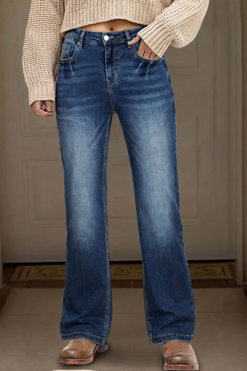 Ashleigh Blue Acid Washed Straight Leg Full Length Casual Jeans - Damesmode Afbeelding 1