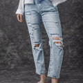 Sky Blue Light Wash Frayed Slim Fit High Waist Jeans - Foto 4
