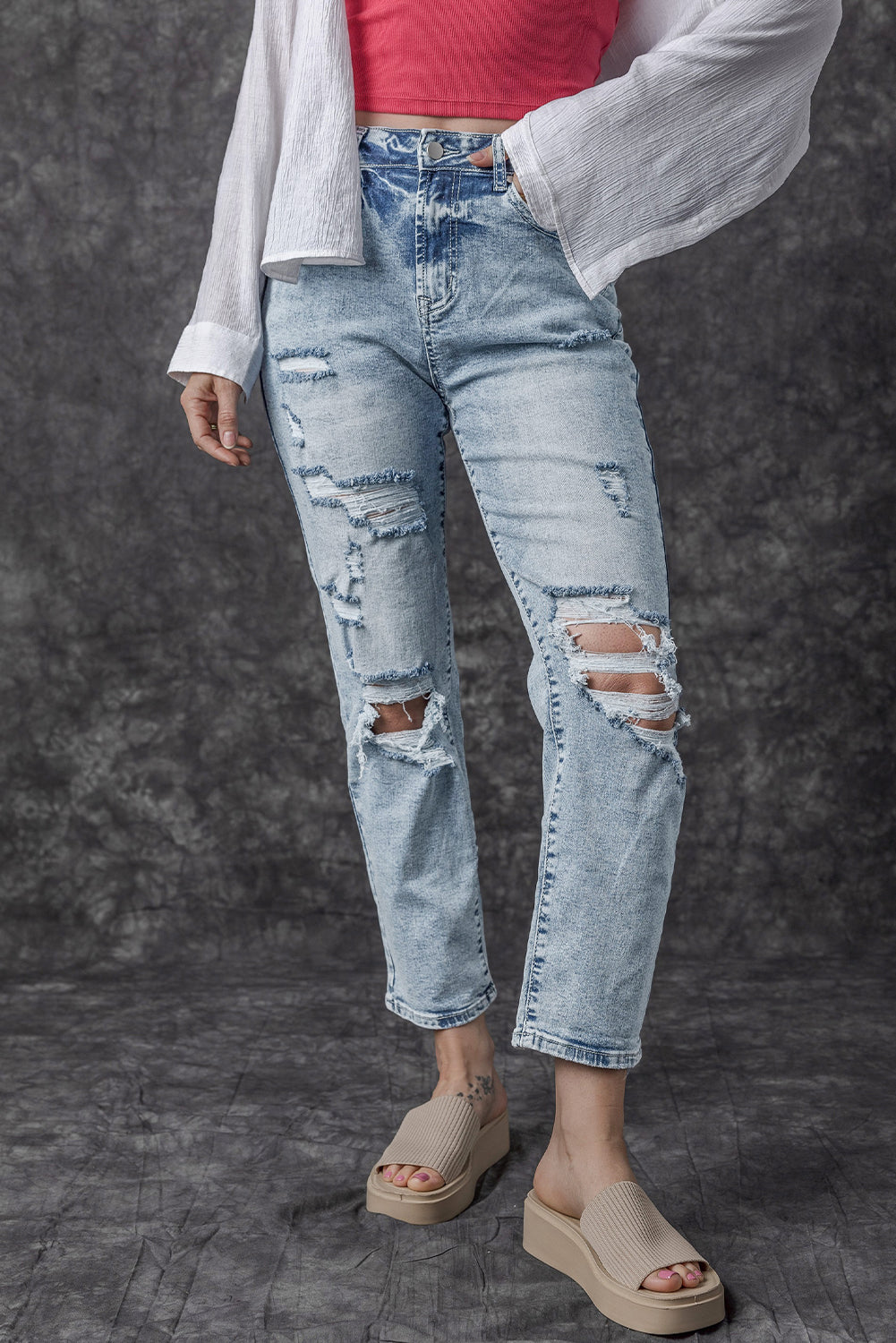 Vaqueros de cintura alta Sky Blue Light Light Wash Slim Fit