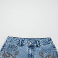 Dusk Blue Western Embroidery Stud Denim Shorts Summer Daily Wear - Foto 5