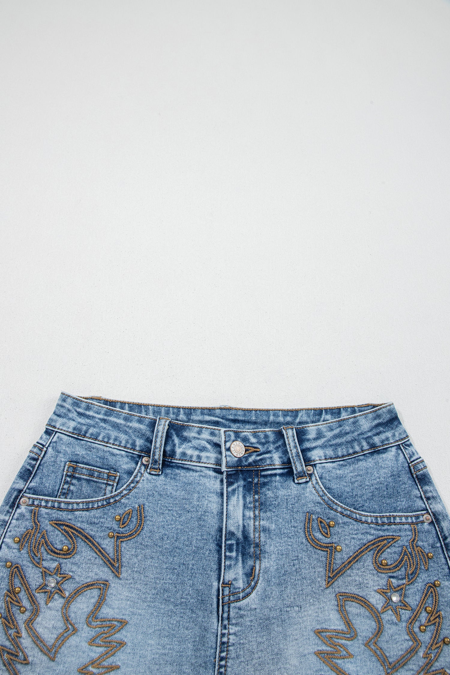 Dusk Blue Western Embroidery Stud Denim Shorts Sommer Alltagskleidung