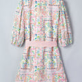 Robe mini à demi-ceinture à demi-boutonné à bordure florale bohème bohème à motif floral rose - Foto 6