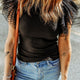 Zwart Dotty Mesh met Ruches Sleeve Ribbed Gebreid Top