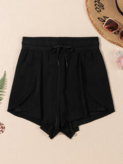 Black High Waisted Drawstring 2-in-1 Side Pocket Color Block Bikini Shorts - Damesmode Afbeelding 8 - Miniatuur