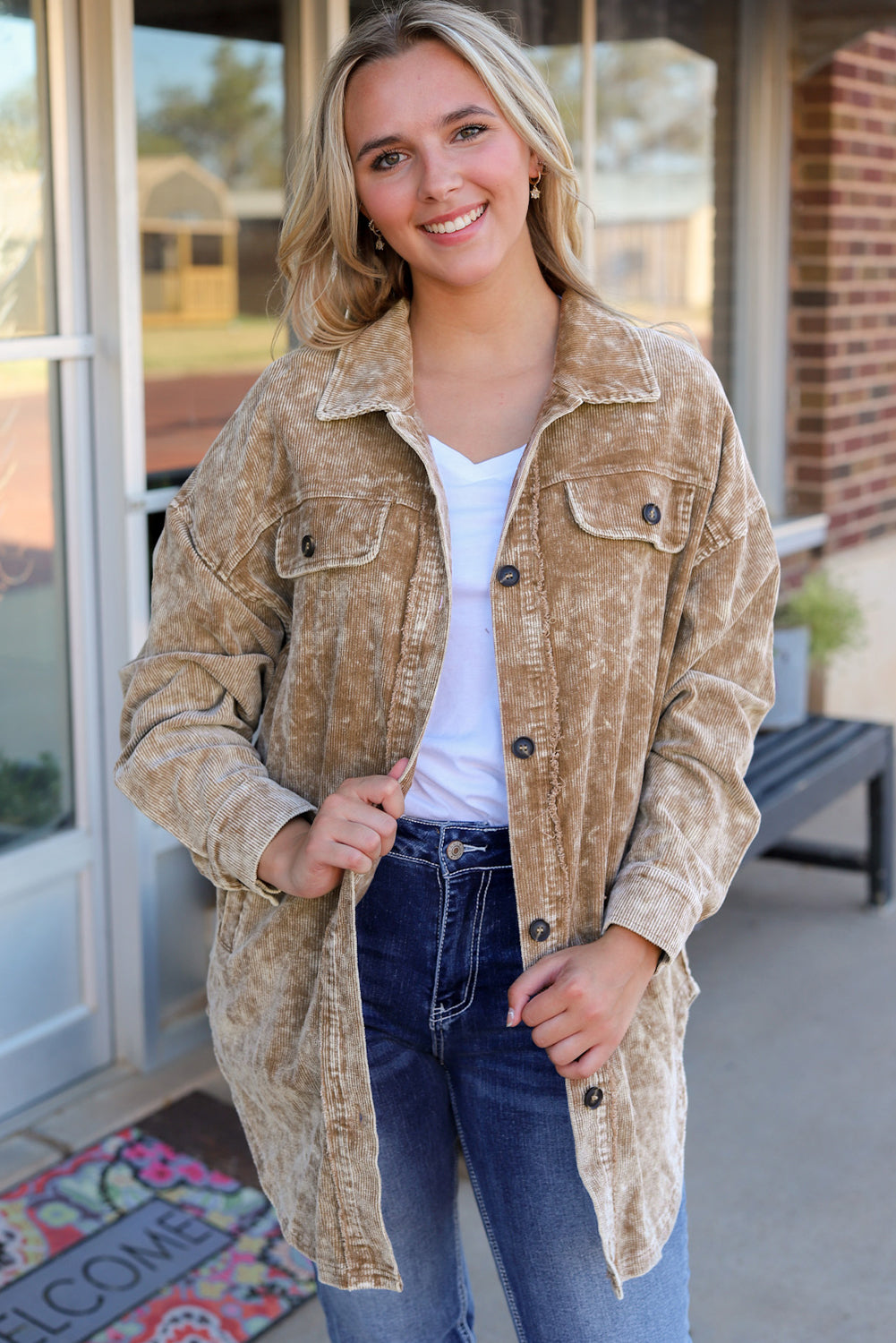 Shacket Vintage Vintage Mineral Wash Desgastado Oversized Shacket - Exklusive Damenmode & Kleidung Kollektion | Redblad Deutschland